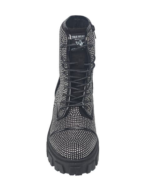 True Religion Women's Gee Rhinestone Combat Boot In Black