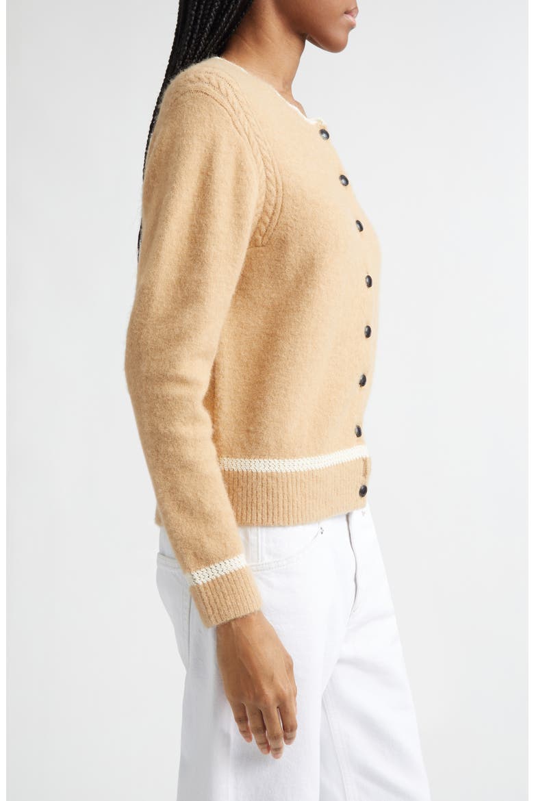 Naia Scallop Trim Alpaca Blend Cardigan, Alternate, color, CAMEL