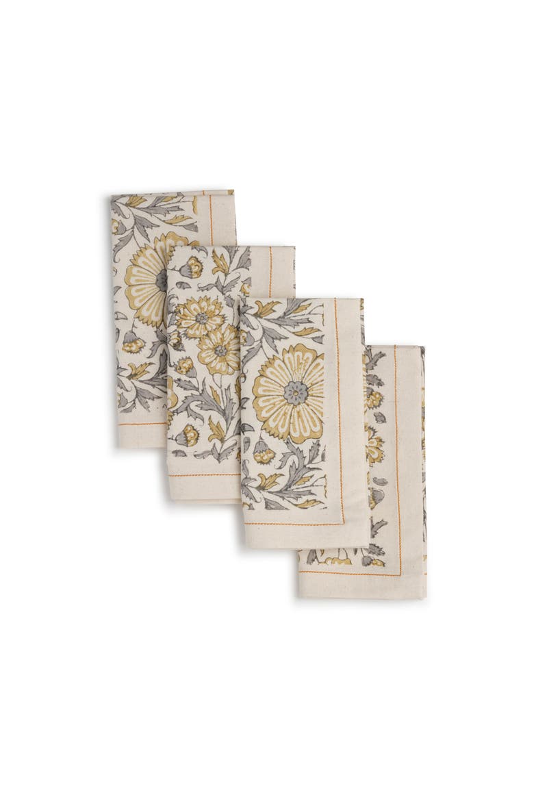 Hand Block Printed Cotton Napkins- Set of 4, Alternate, color, Mosaic Rose