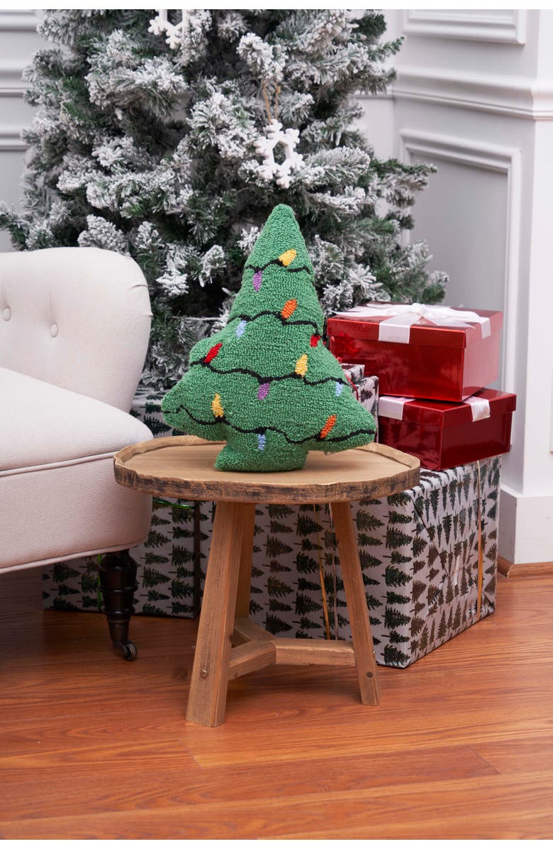 C&F Home Christmas Tree Shaped Hooked pillow, Alternate, color, Green