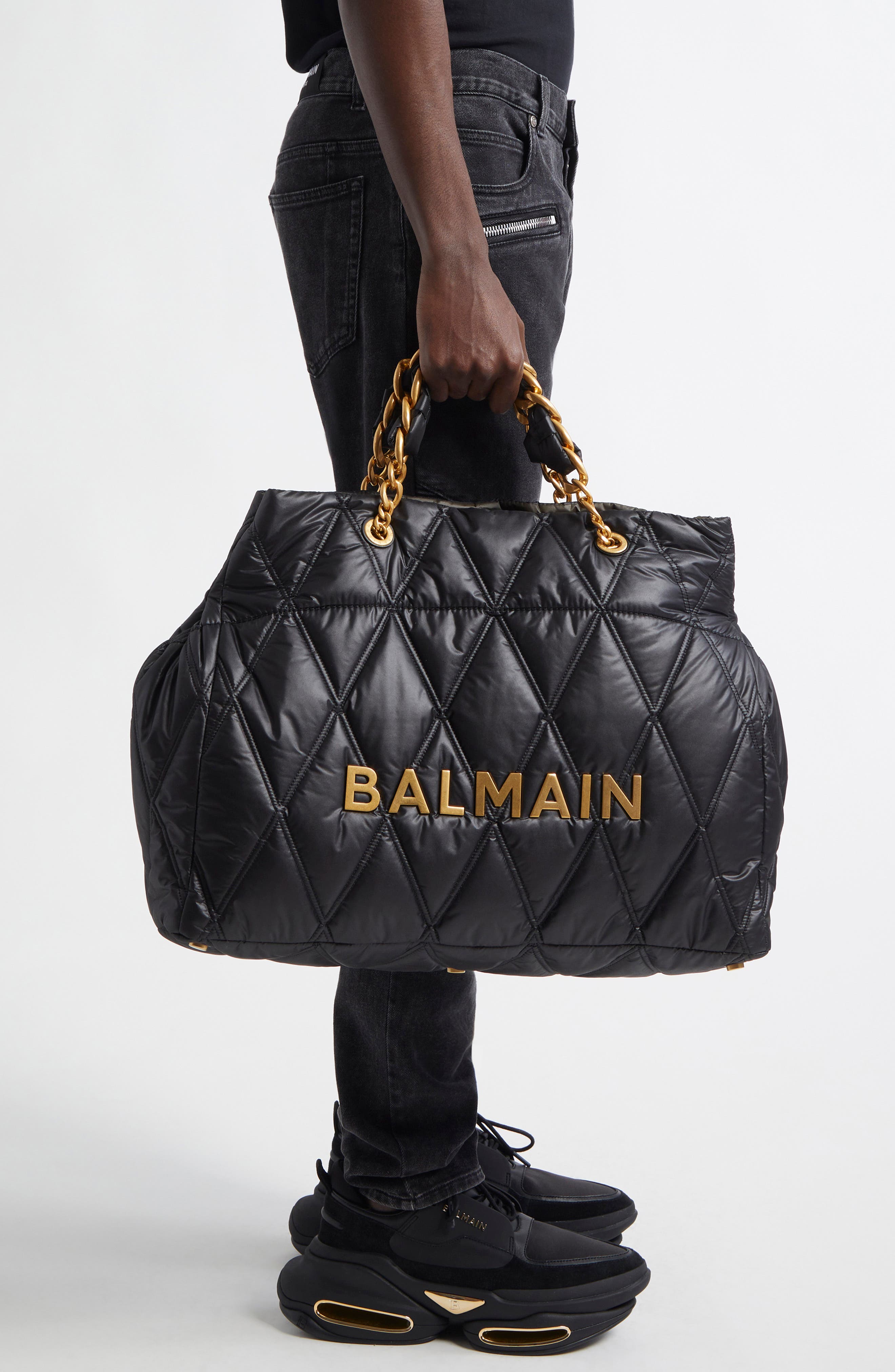 Balmain XXL 1945 Soft Quilted Nylon Tote Bag, Alternate, color, 
