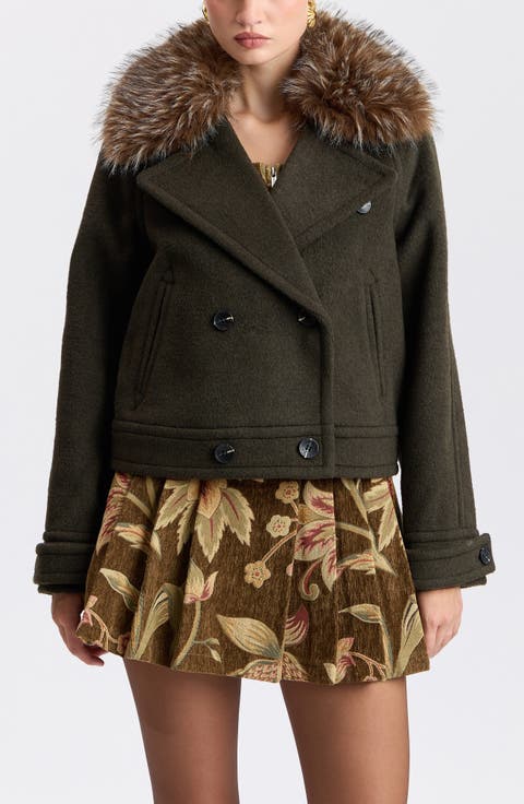 Faux Fur Collar Cropped Peacoat