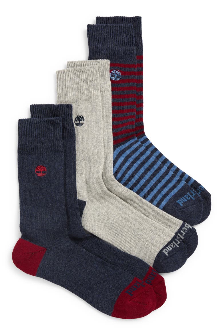 3-Pack Assorted Stripe Drop Needle Crew Socks, Main, color, DENIM COMBO