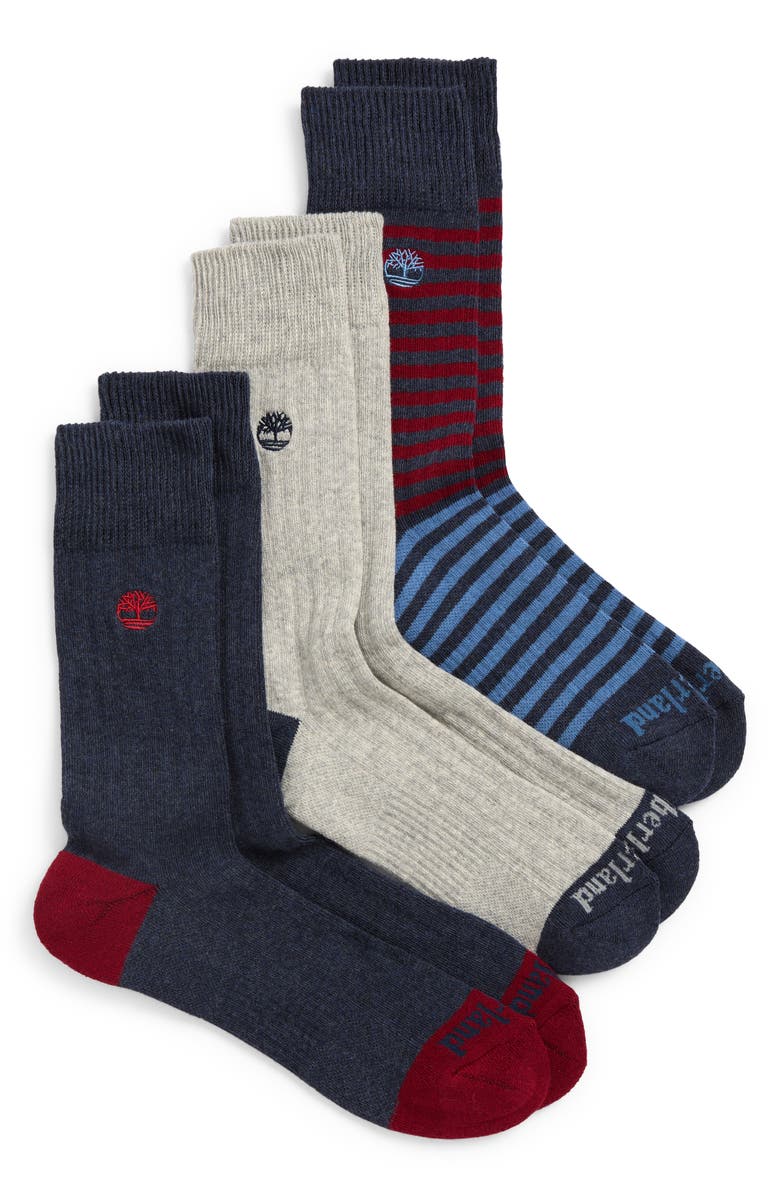 Timberland 3-Pack Assorted Stripe Drop Needle Crew Socks, Main, color, Denim Combo
