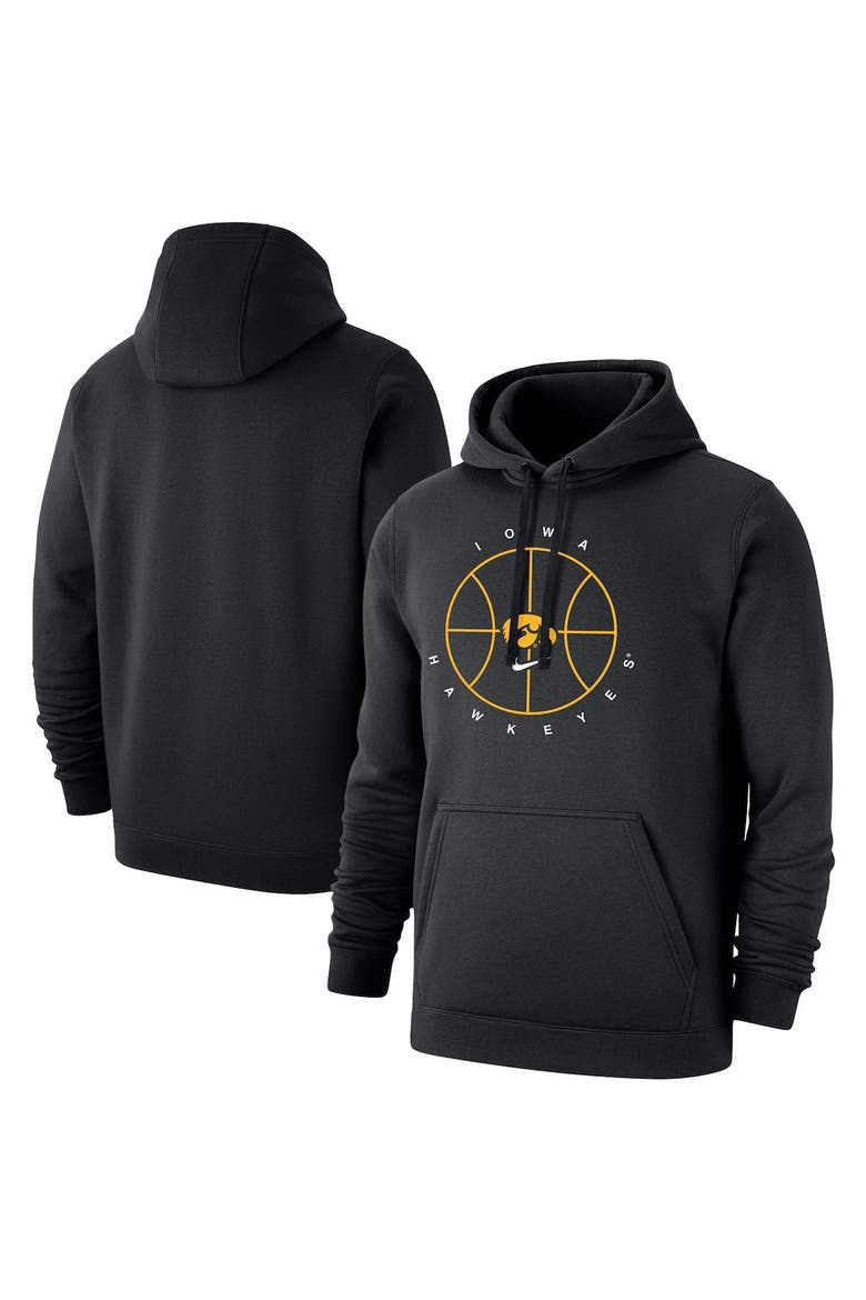 Men's Nike Black Iowa Hawkeyes Basketball Icon Club Fleece Pullover Hoodie, Alternate, color, Black