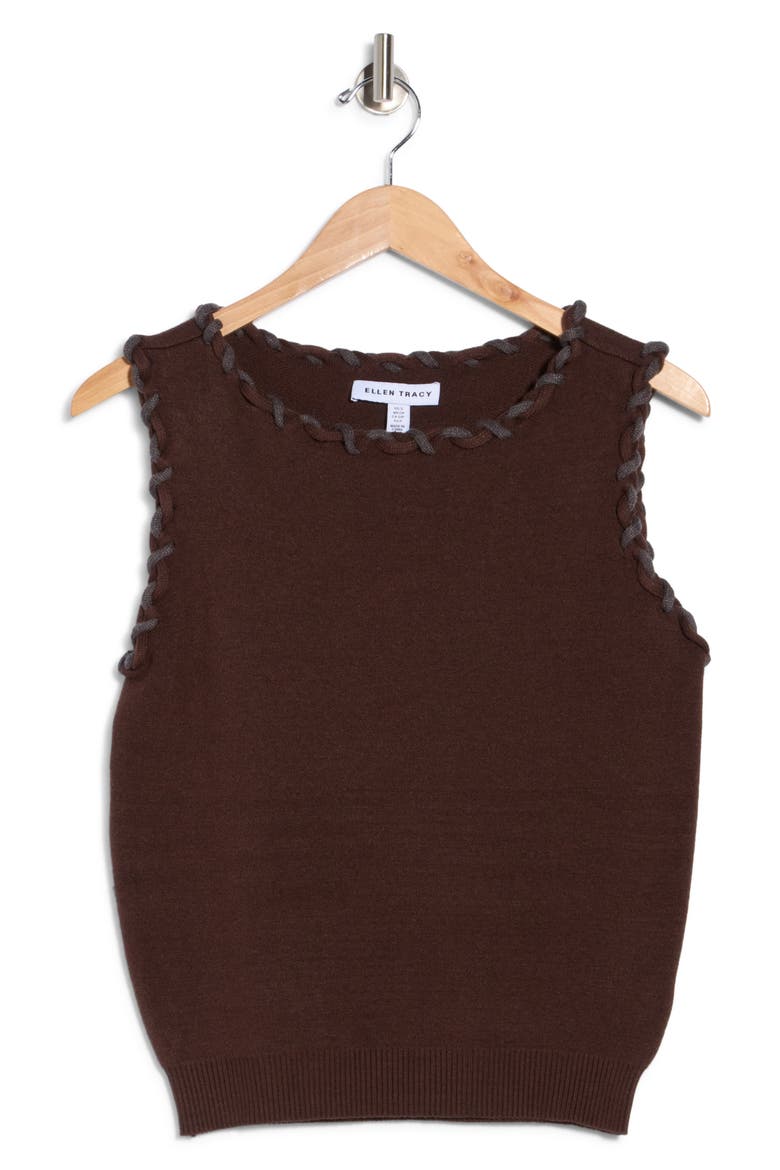 Braided Trim Sweater Tank, Main, color, DARK BROWN