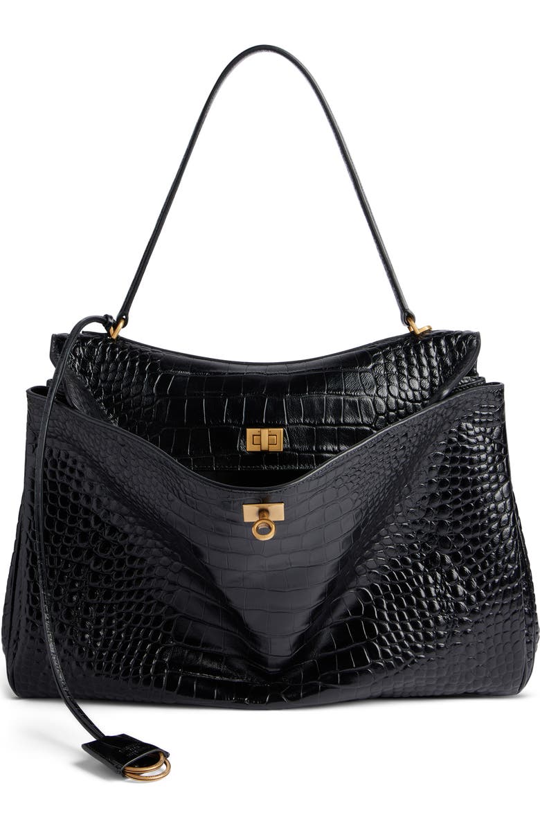 Balenciaga Large Rodeo Croc Embossed Leather Shoulder Bag, Main, color,