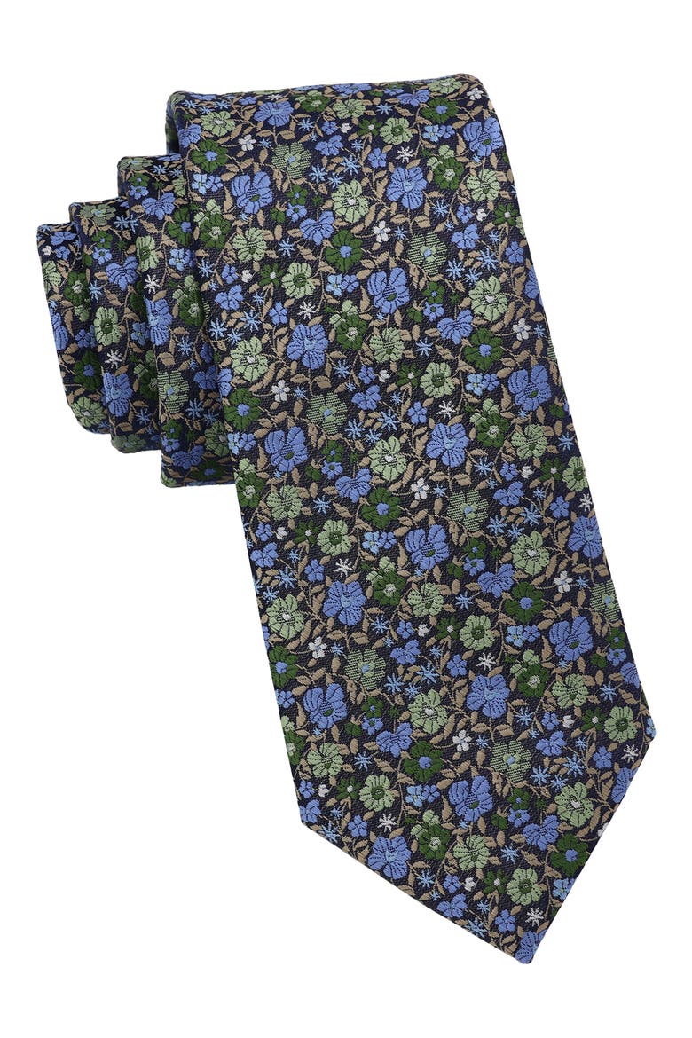 Floral Tie & Pocket Square Set, Main, color, NAVY/ HUNTER GREEN