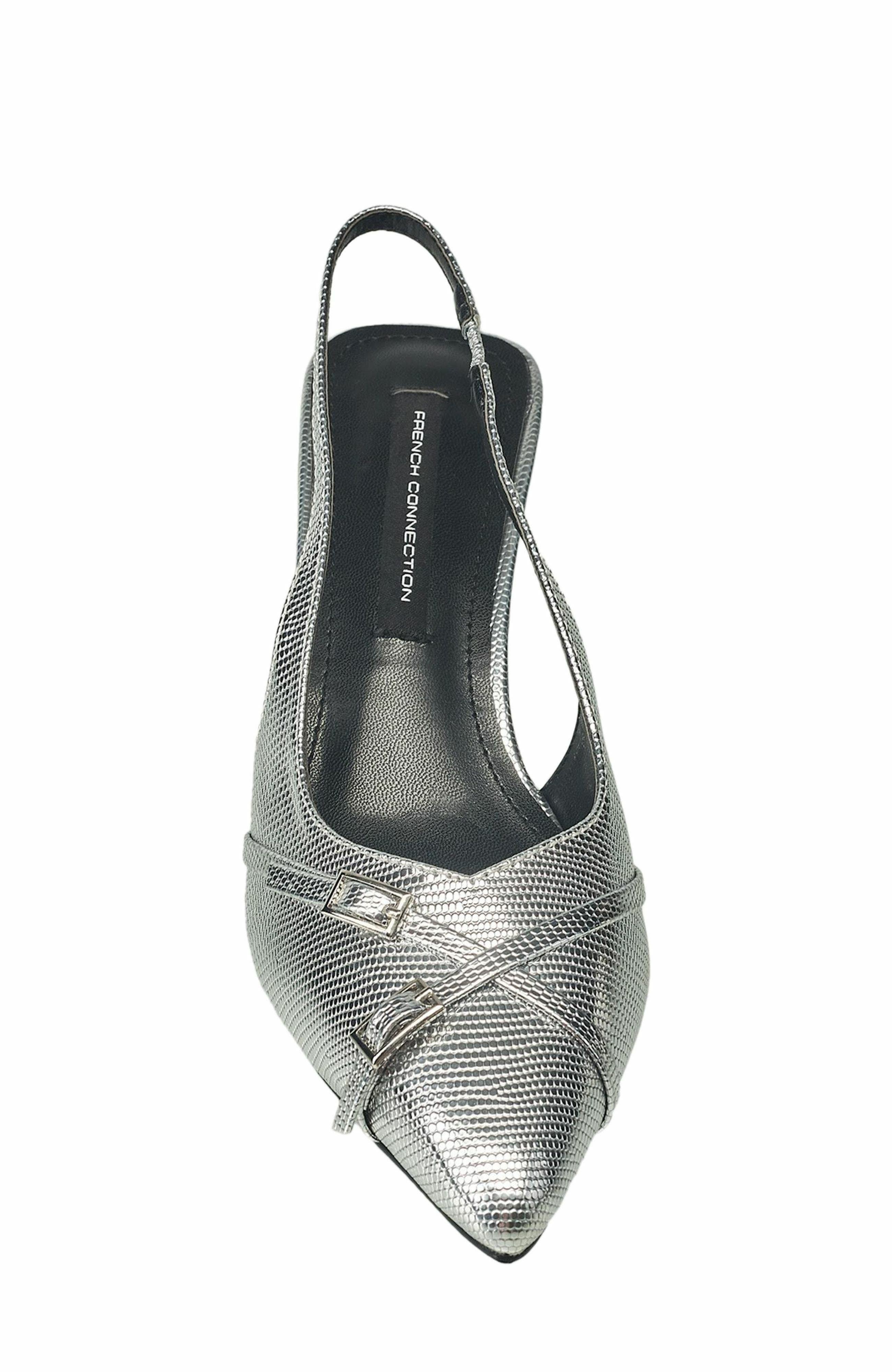 French Connection Buckles Slingback Kitten Heel, Alternate, color, Silver