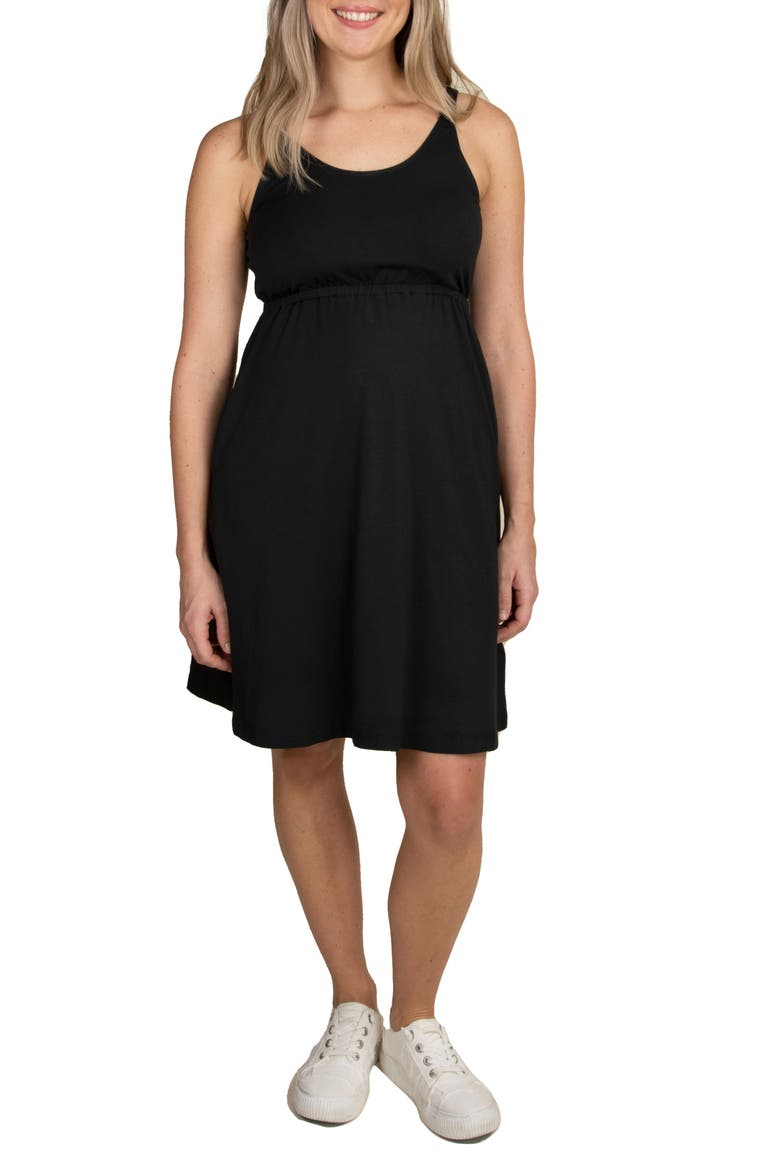 Empire Waist Sleeveless Maternity/Nursing Dress, Main, color, BLACK