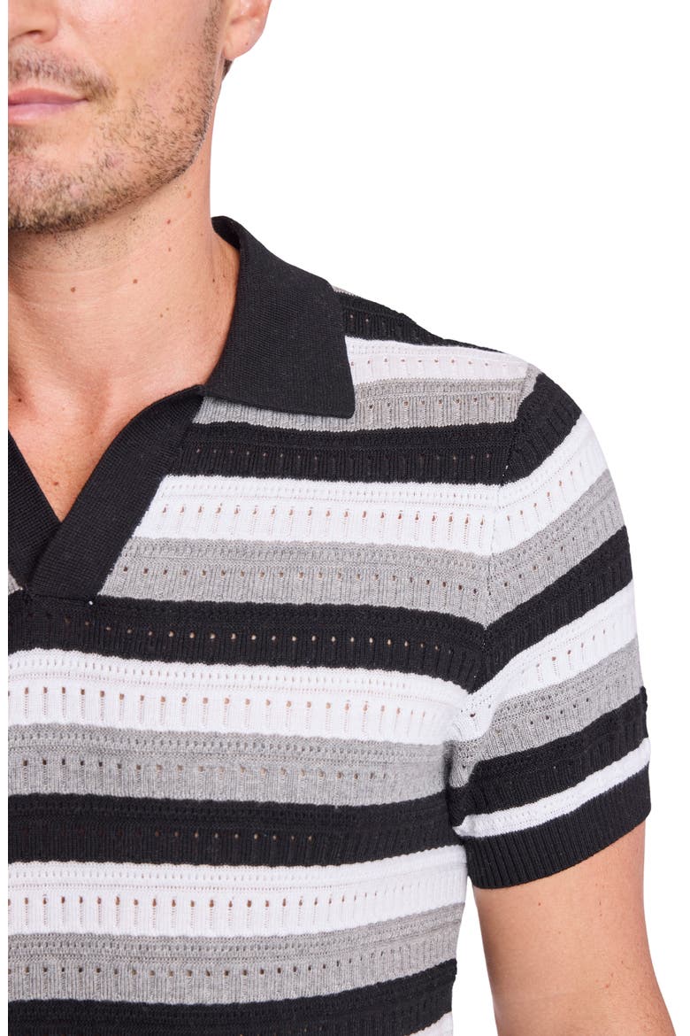 Trim Fit Johnny Collar Stripe Knit Polo, Alternate, color, BLACK SOY MIST