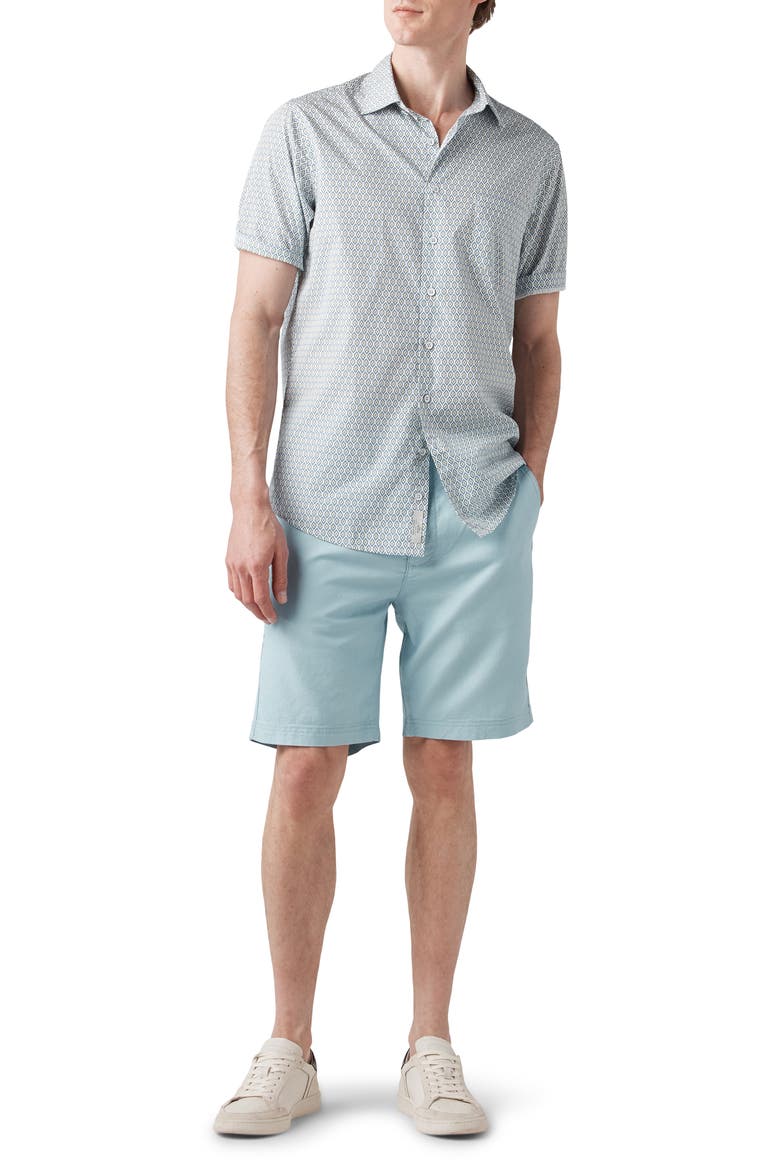 Carrick Geo Print Short Sleeve Button-Up Shirt, Alternate, color, SAND/ BLUE