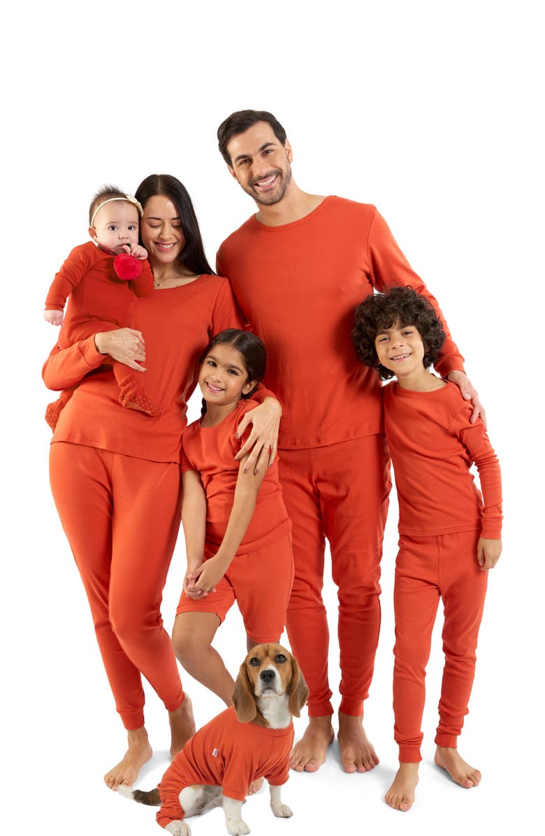 Leveret Kids Two-Piece Solid Cotton Matching Family Pajamas, Alternate, color, Orange
