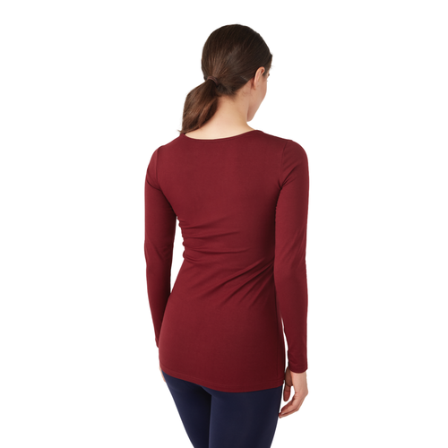 Modern Eternity Maternity Charlotte Long Sleeve Nursing & Maternity Top In Burgundy