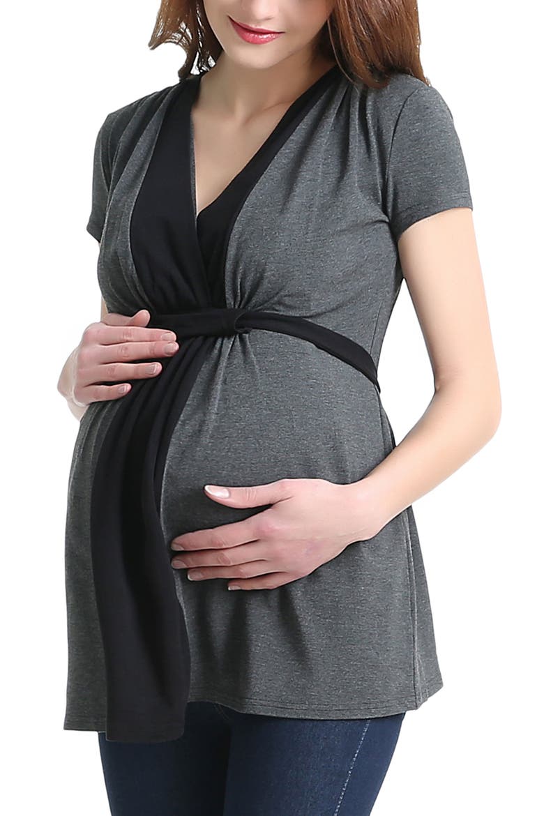 Maternity Colorblock Nursing Top, Alternate, color, Gray