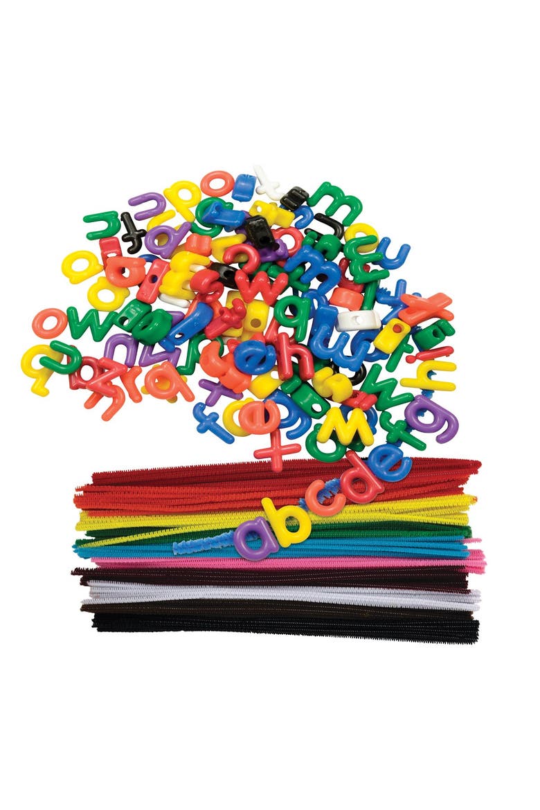 Lacing Lower Case Letter Beads & Chenille Stems, Main, color, Multicolored