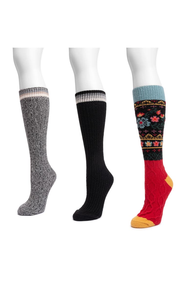 Women's 3 Pair Pack Microfiber Novelty Boot Socks, Alternate, color, Black
