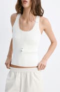MANGO Rib Knit Lace Trim Scoop Neck Tank