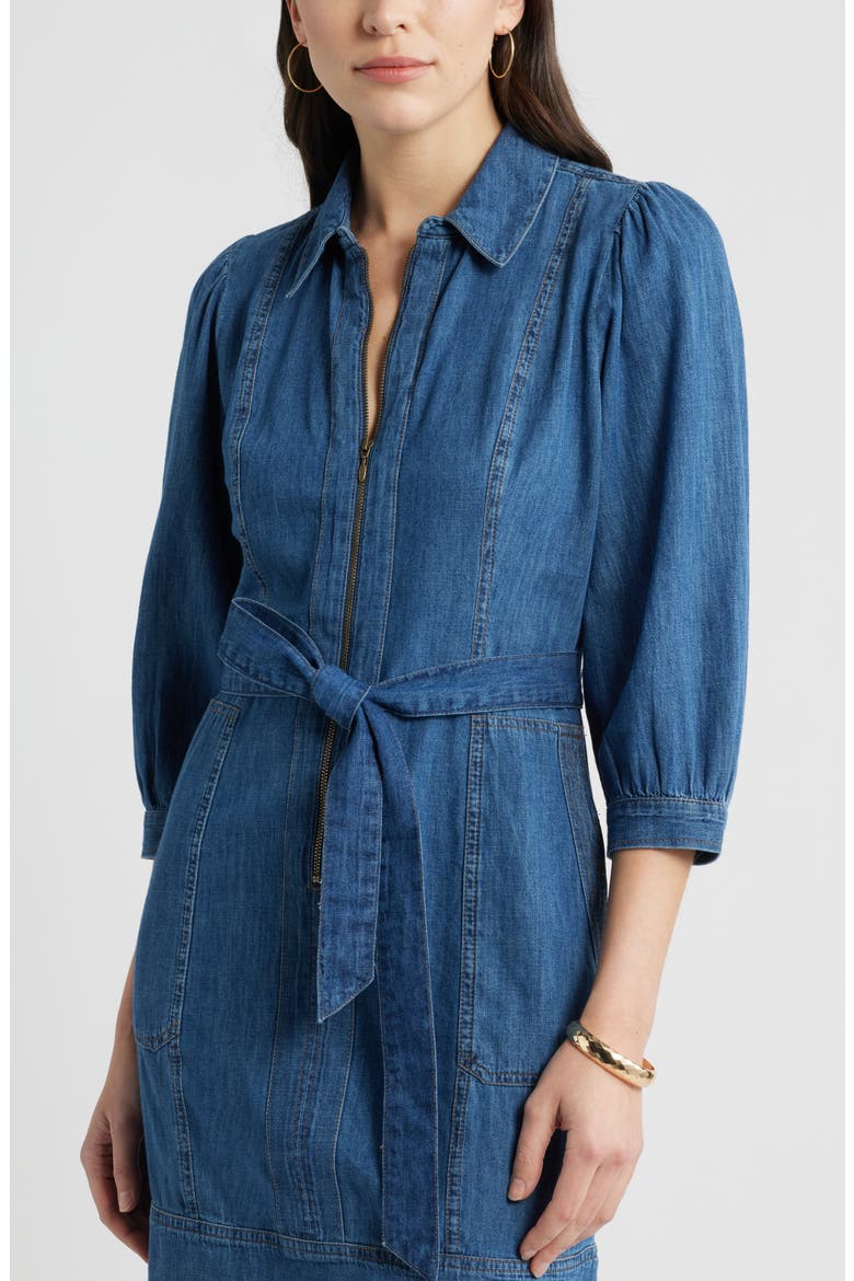 Zip Up Chambray Dress, Alternate, color, DARK WASH