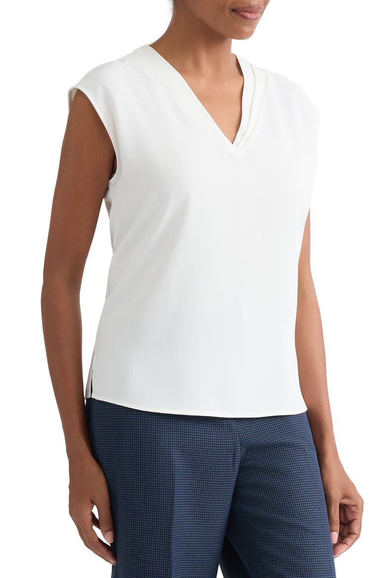 Pleated V-Neck Top, Alternate, color, VANILLA ICE