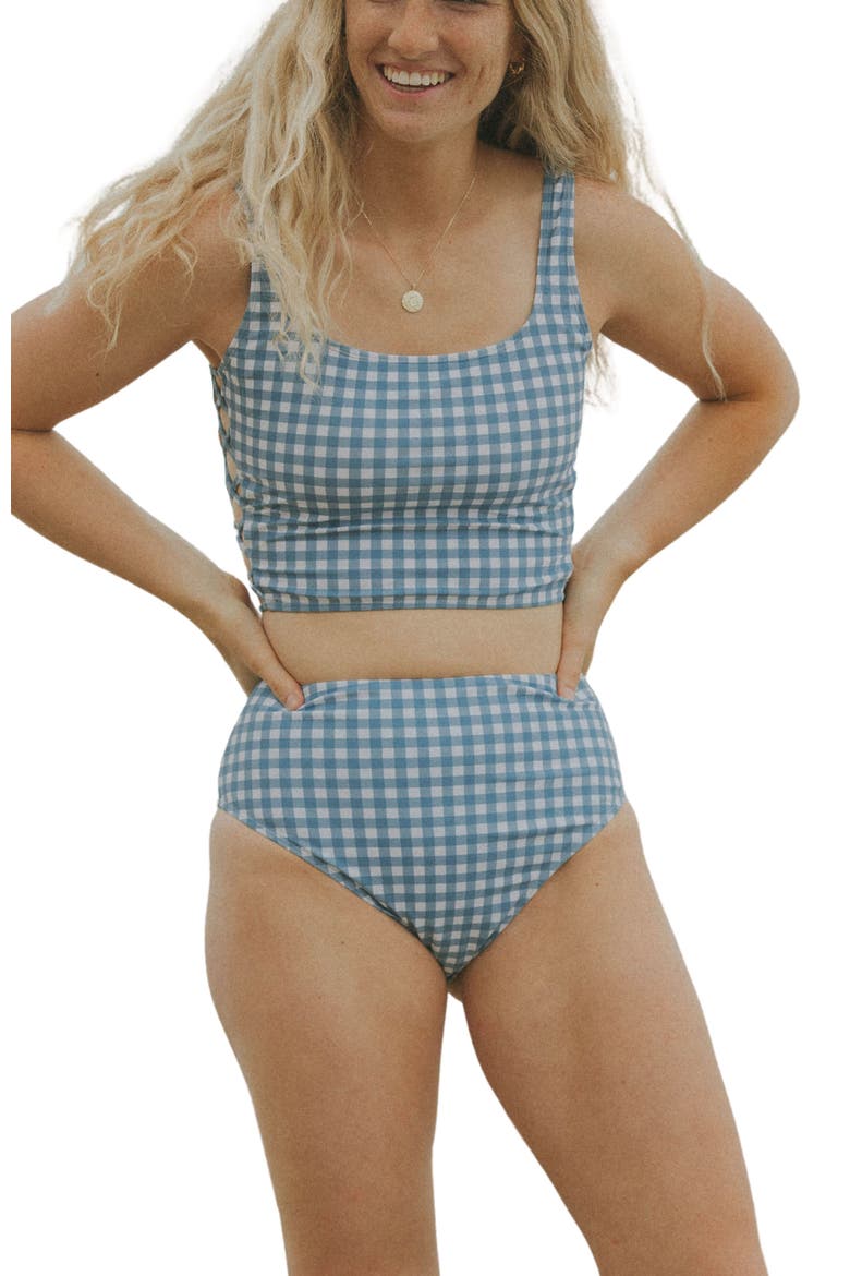Georgia Seamless High Waisted Bikini Bottoms, Main, color, Blue Gingham