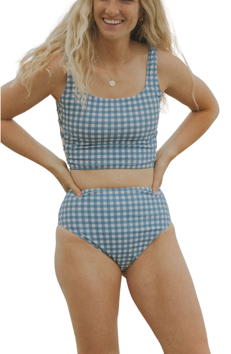 Geode Swimwear Georgia Seamless High Waisted Bikini Bottoms, Main, color, Blue Gingham