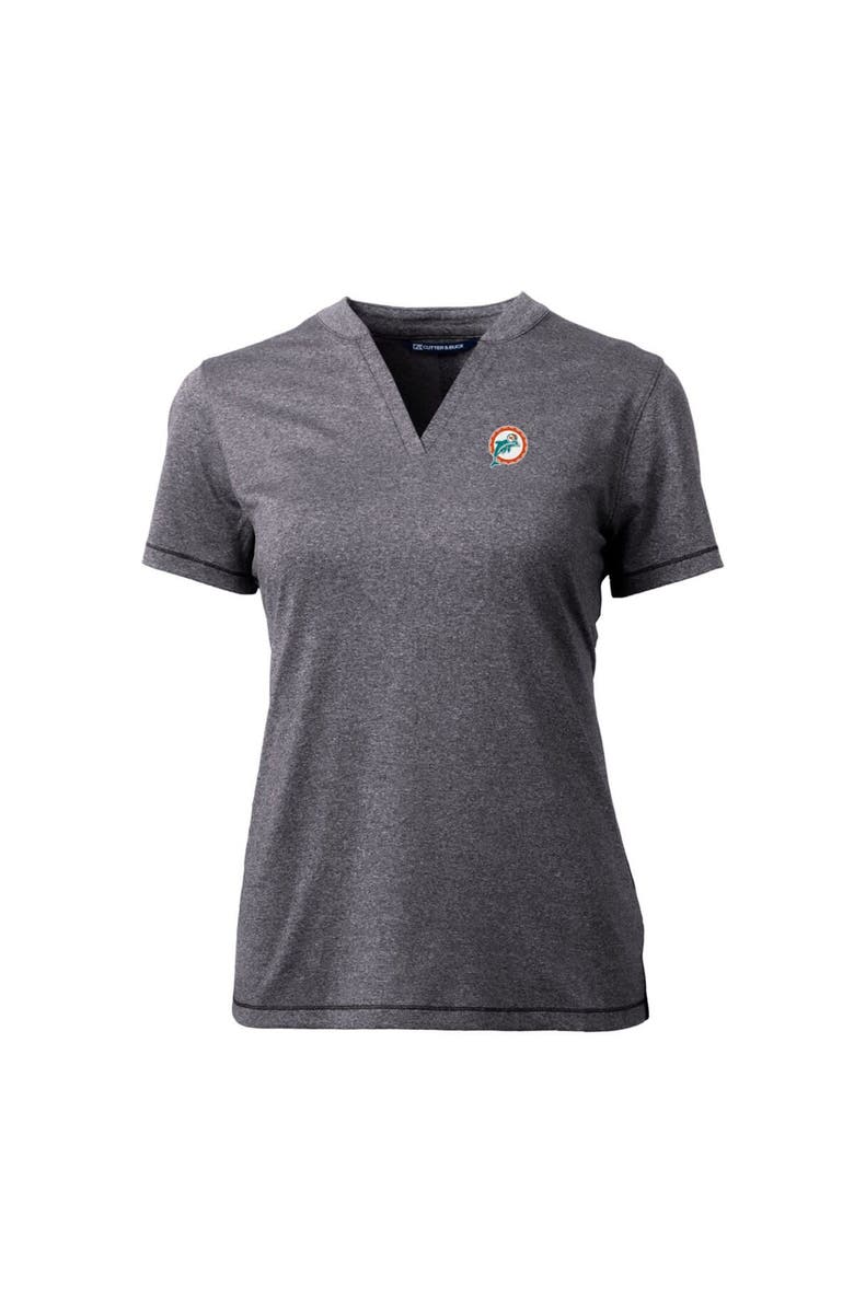 Cutter & Buck Women's Cutter & Buck Heather Charcoal Miami Dolphins Throwback Logo Forge Blade V-Neck Polo, Alternate, color,
