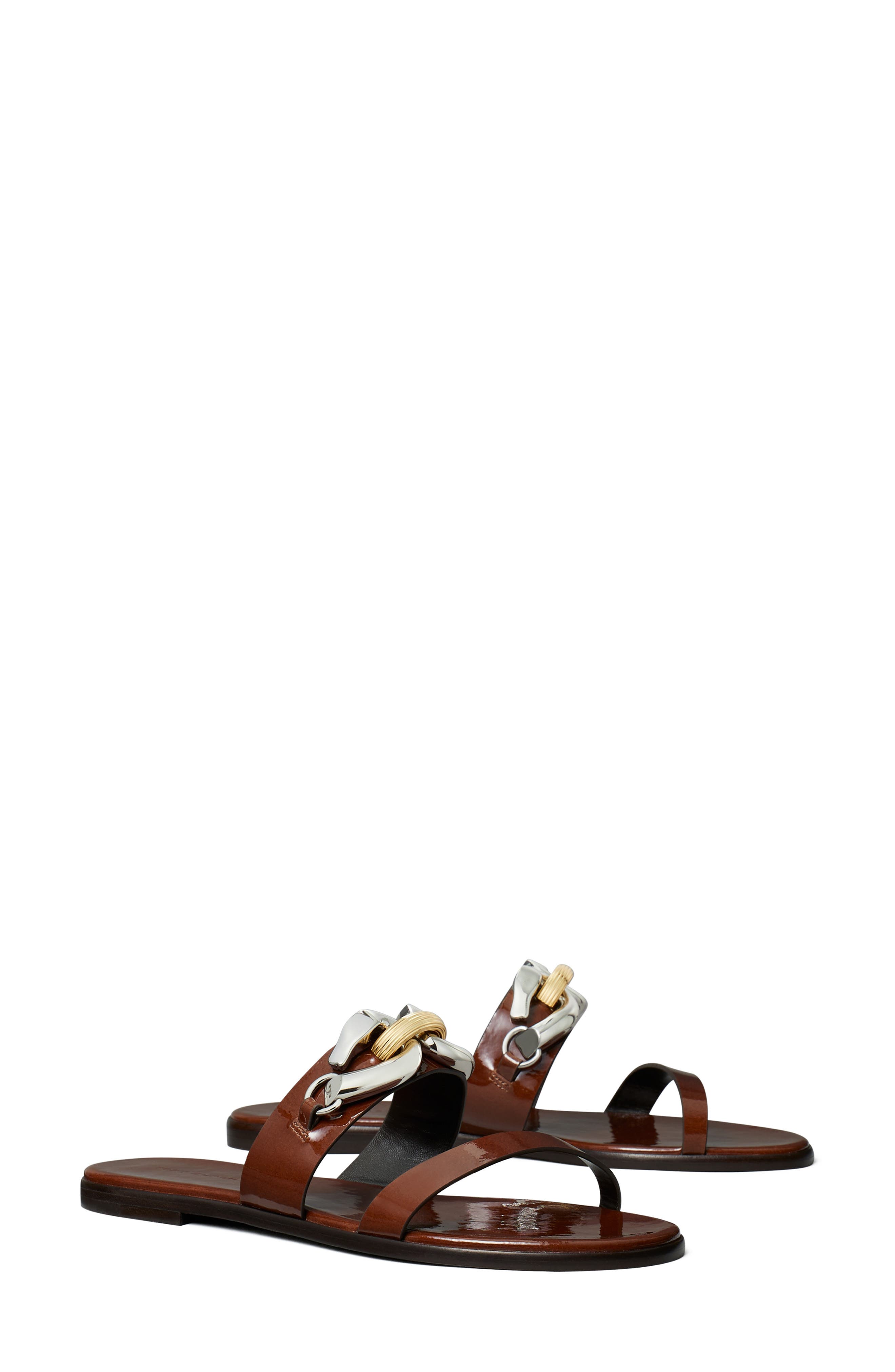 Tory Burch Jessa Two Band Slide Sandal, Main, color, Russet Brown