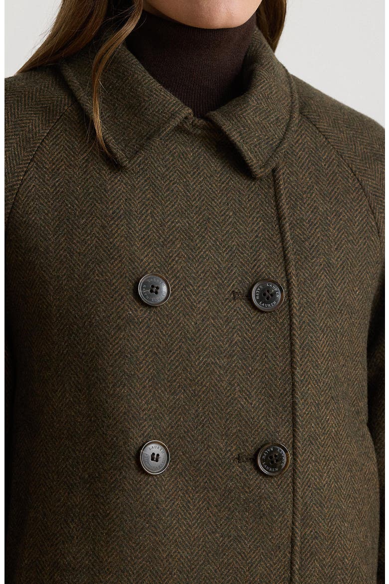 Double Breasted Wool Blend Crop Coat, Alternate, color, LODEN/ BROWN HERRINGBONE