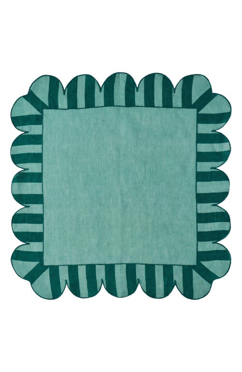 Misette Jardin Embroidered 4-piece Linen Scalloped Stripe Napkin Set In Dark Base Green