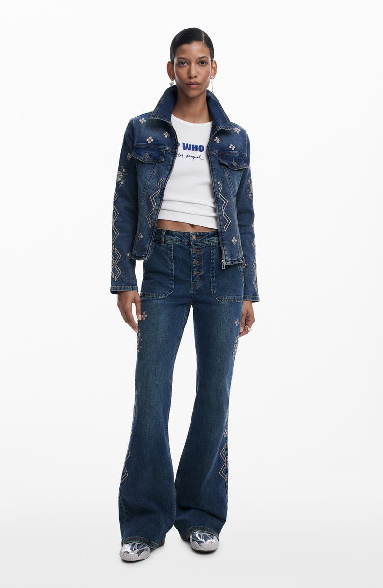 Desigual Zip Denim Trucker Jacket, Alternate, color, Medium Blue