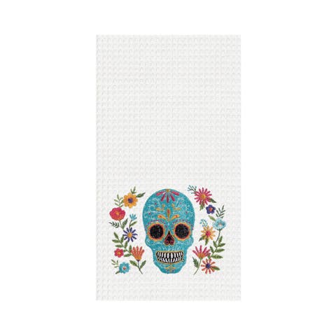 Aqua Sugar Skull & Flowers Towel