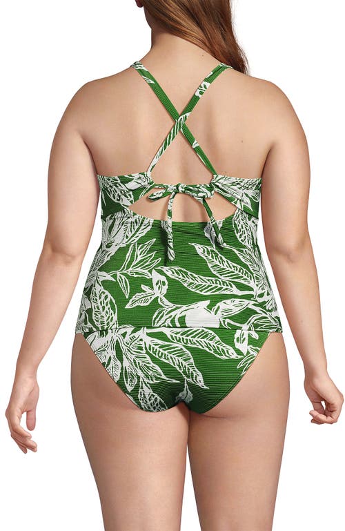 Lands' End Plus Size Shine Ribbed Tankini Top And High Waisted Bottom Swimsuit Set