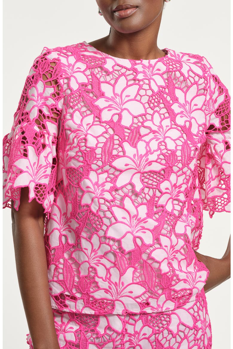 Floral Embroidered Eyelet Top, Main, color, FUCHSIA
