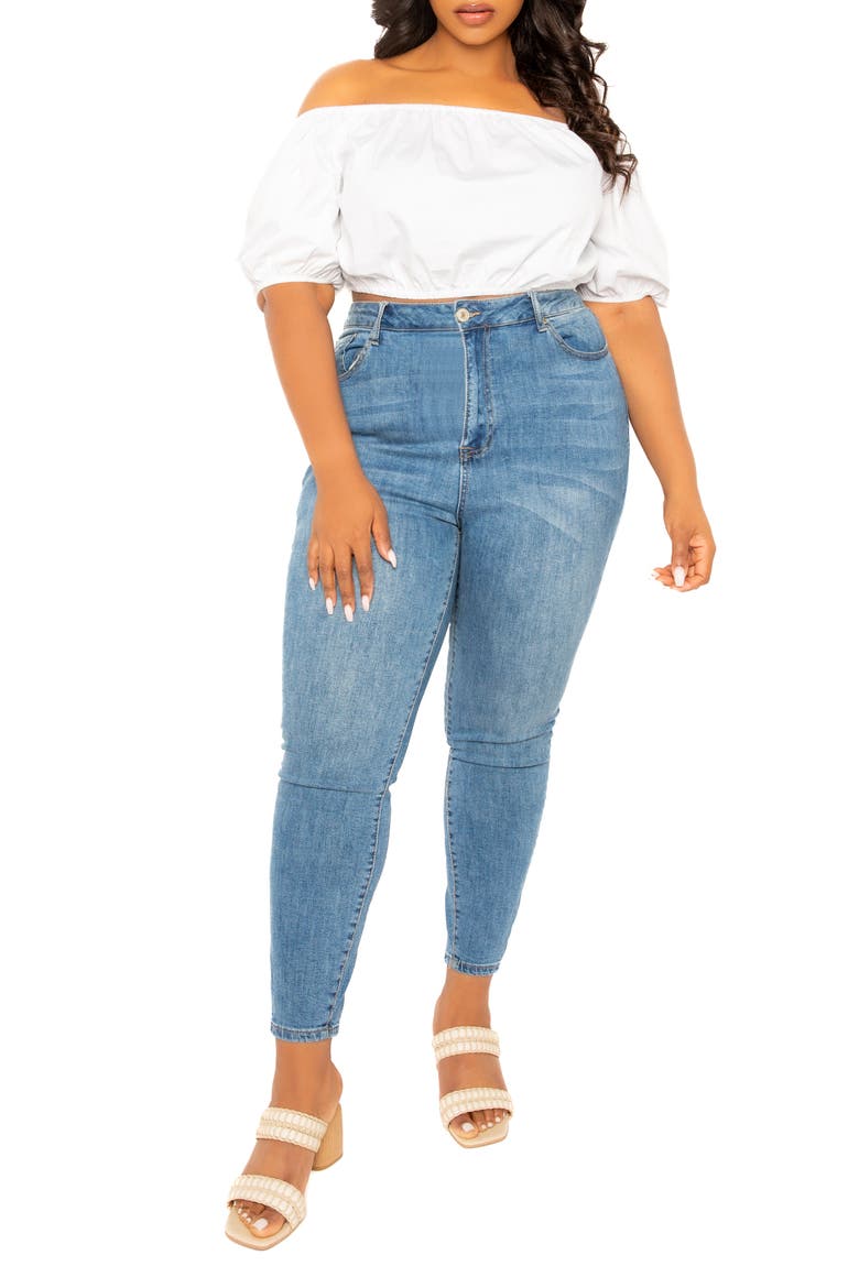 Off the Shoulder Bow Back Crop Top, Alternate, color, WHITE