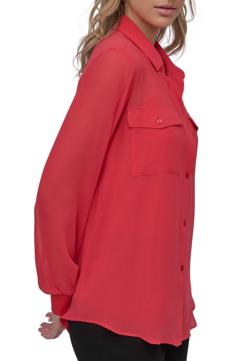 DKNY Chiffon Button-Up Shirt, Alternate, color, Watermln Sugar