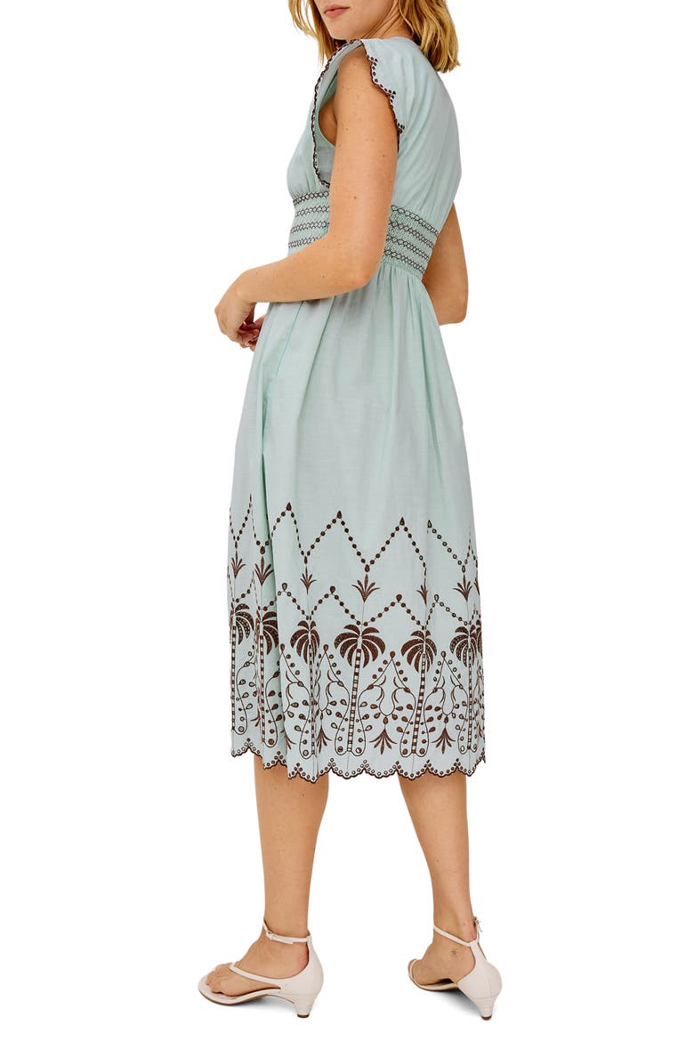 Roxanne Eyelet Embroidered Cotton Midi Dress, Alternate, color, OCEAN PALMS EMBROIDERY