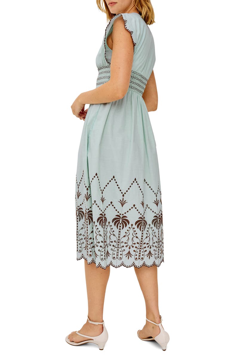 Rails Roxanne Eyelet Embroidered Cotton Midi Dress, Alternate, color, Ocean Palms Embroidery