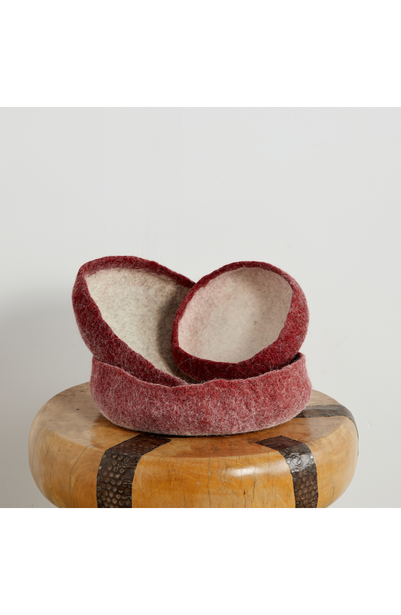 kanju Interiors Berry Red Decorative Wool Nesting Bowl - Set of 2, Main, color, Red