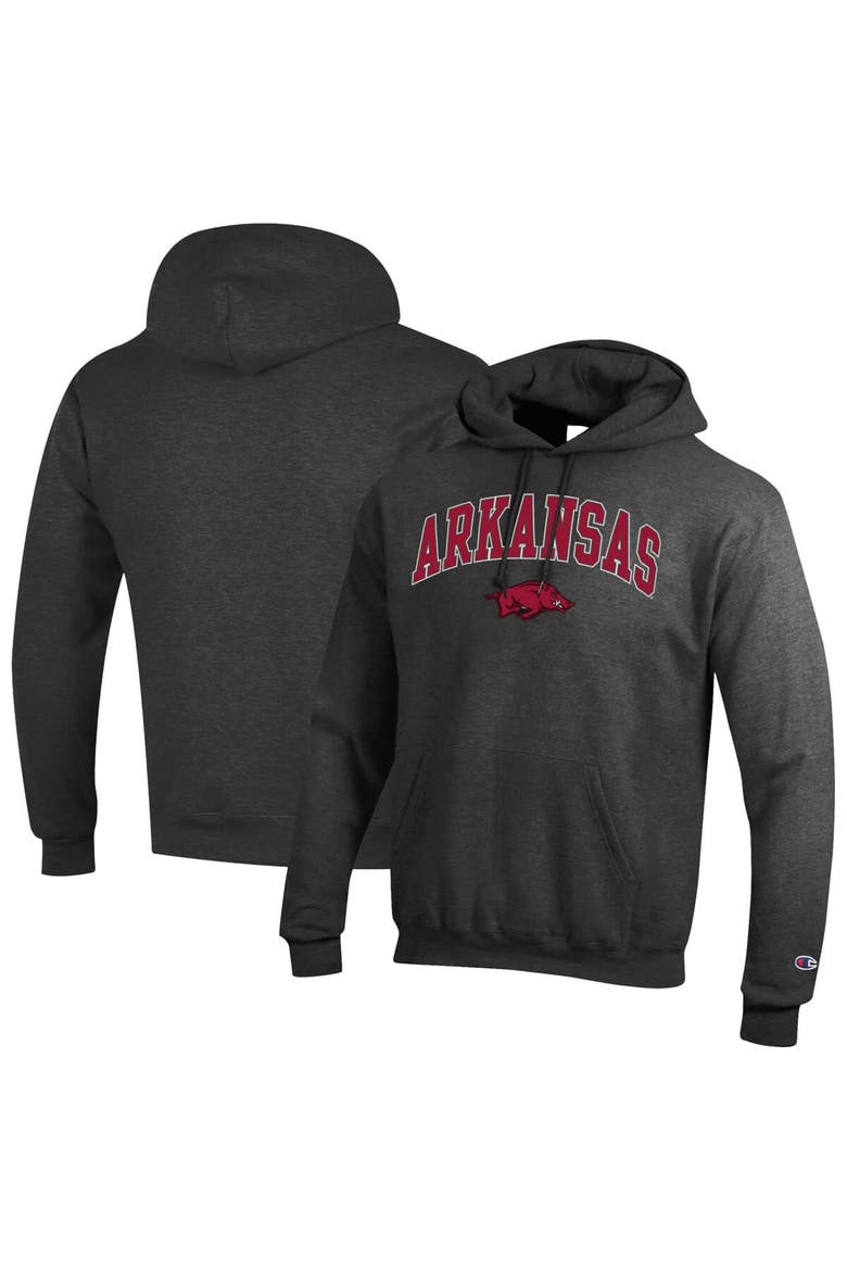Men's Champion  Charcoal Arkansas Razorbacks Arched Logo Fleece Pullover Hoodie, Alternate, color, Charcoal