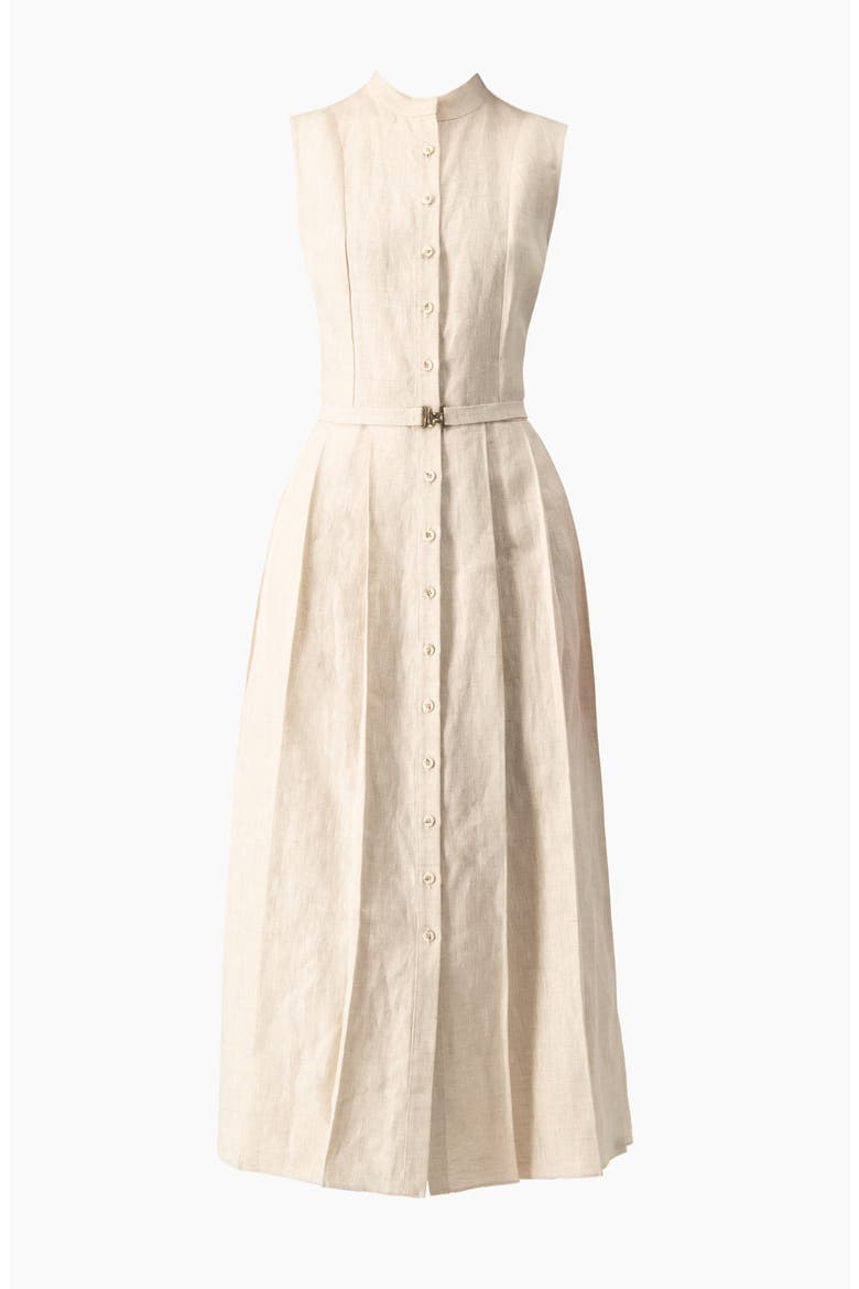 Linen Belted  Midi Shirtdress with Band Collar, Alternate, color, Sand