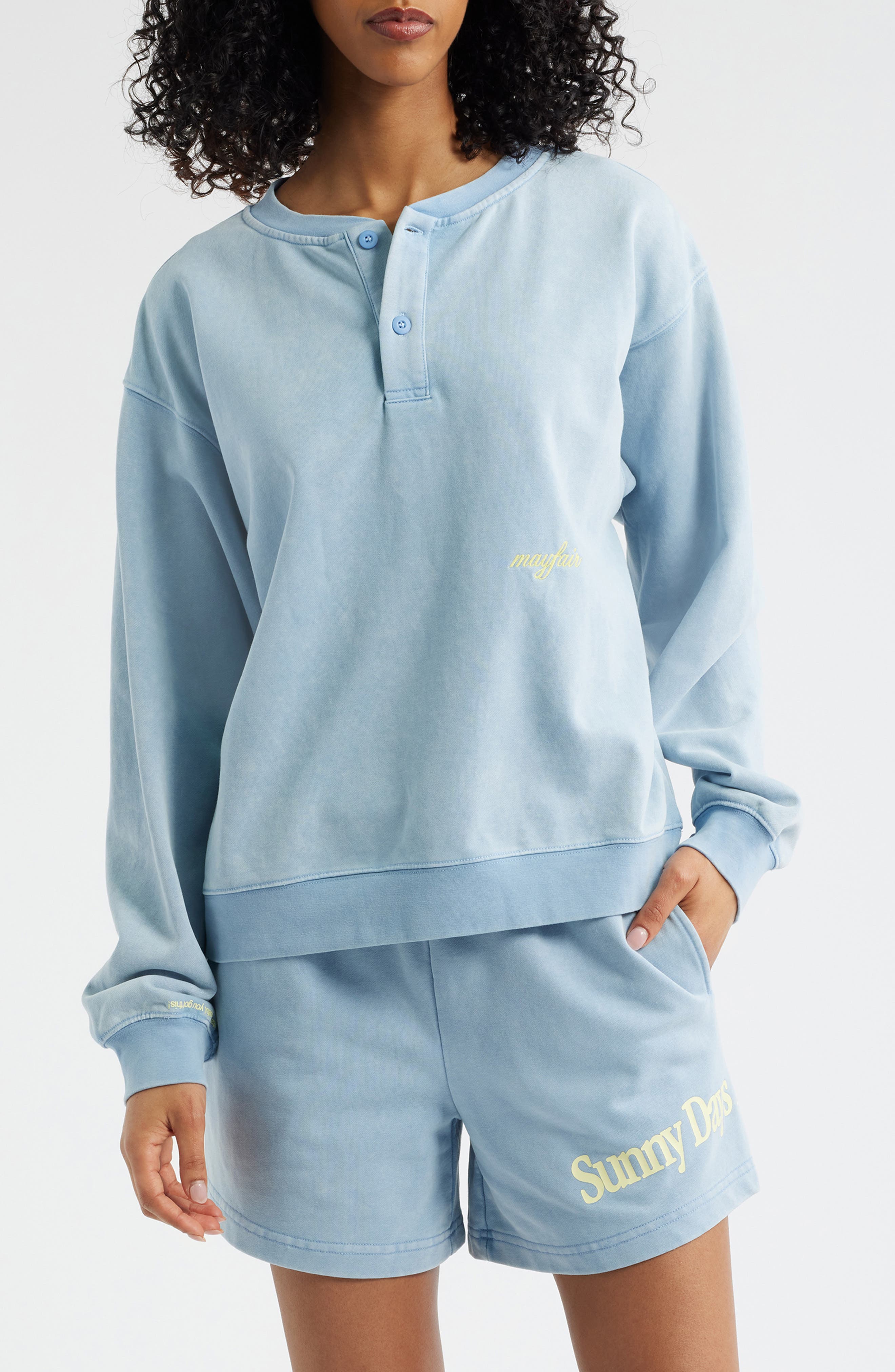 THE MAYFAIR GROUP Sunny Days Are Coming Henley Sweatshirt