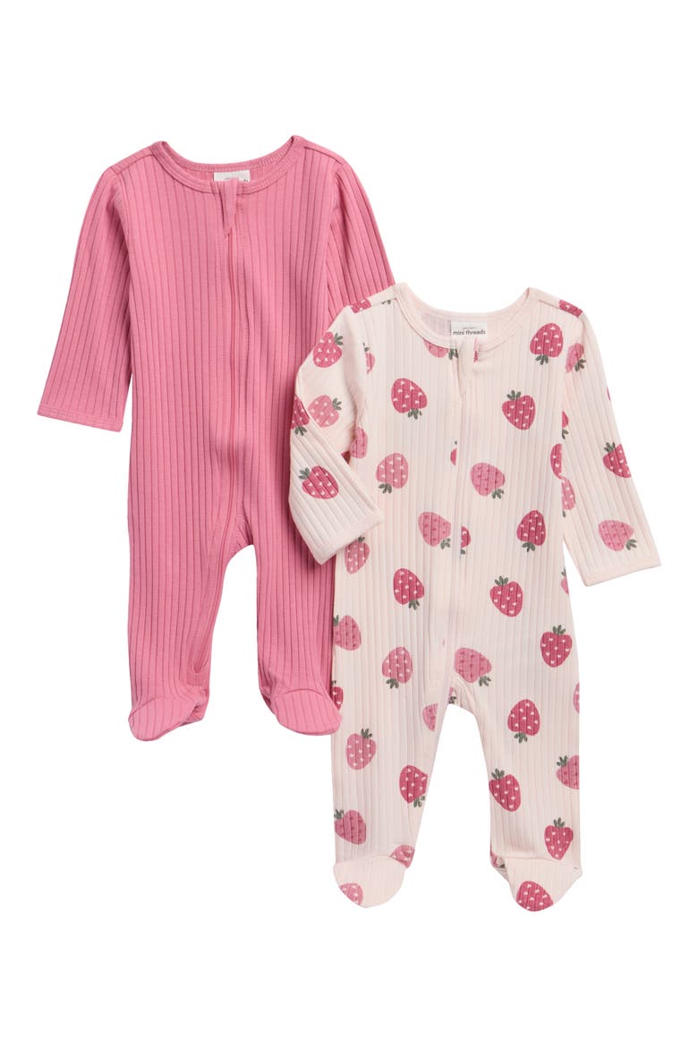 2-Pack Assorted Zip Footies, Main, color, PINK STRAWBERRY
