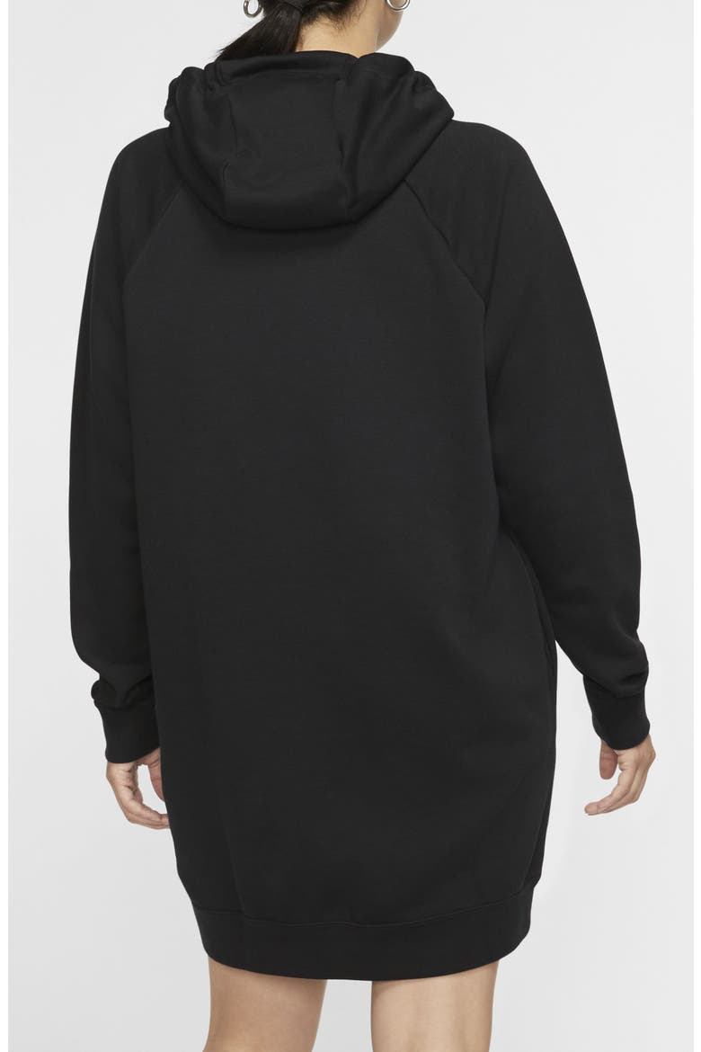 Essential Fleece Hooded Sweatshirt Dress, Alternate, color, BLACK/ WHITE