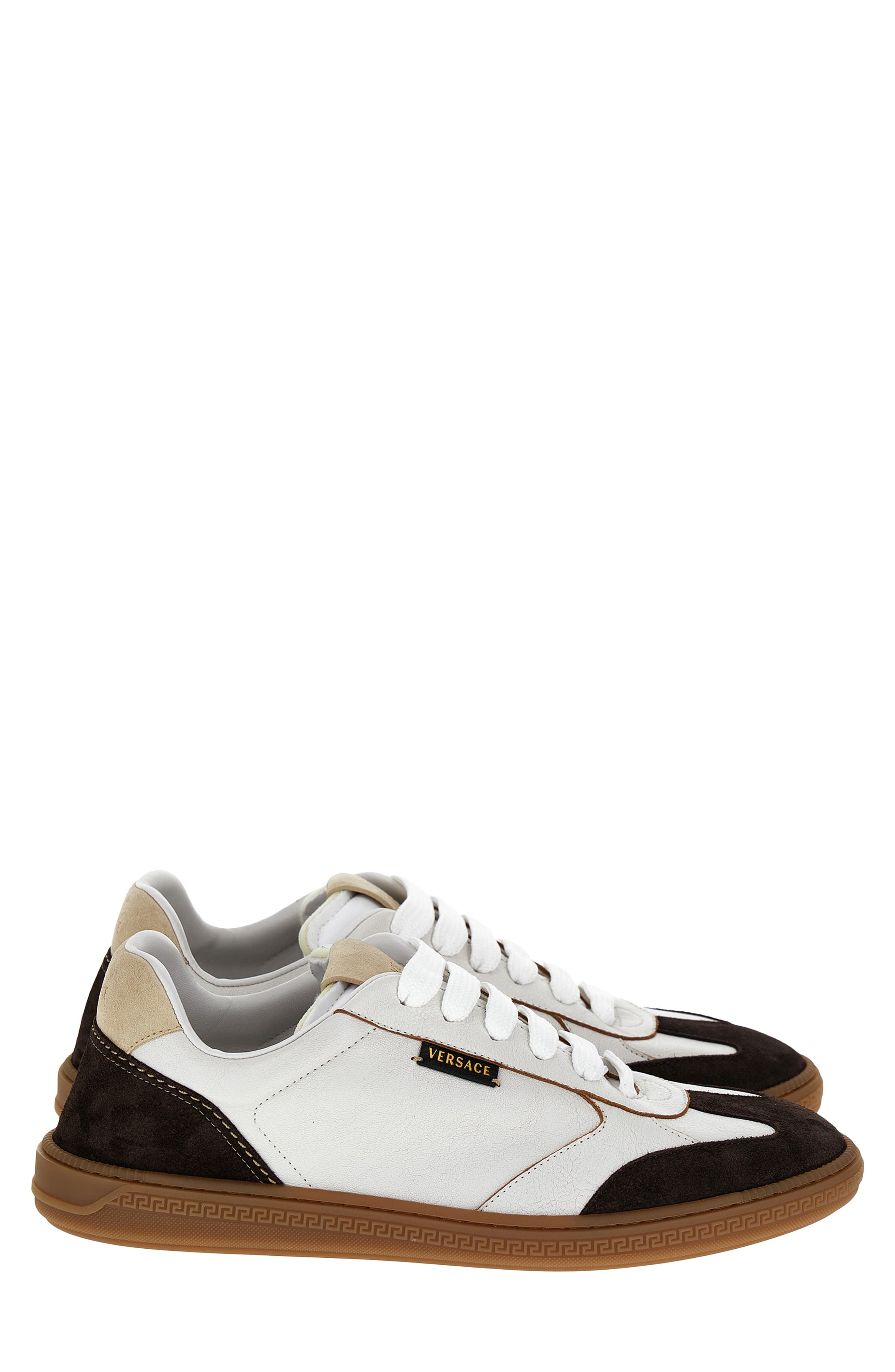 Versace First Line Greca Court Low Top Sneaker, Alternate, color, Moka White