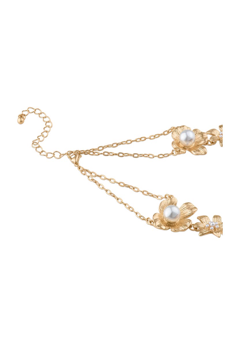Floral Imitation Pearl Statement Necklace, Alternate, color, WHITE/GOLD