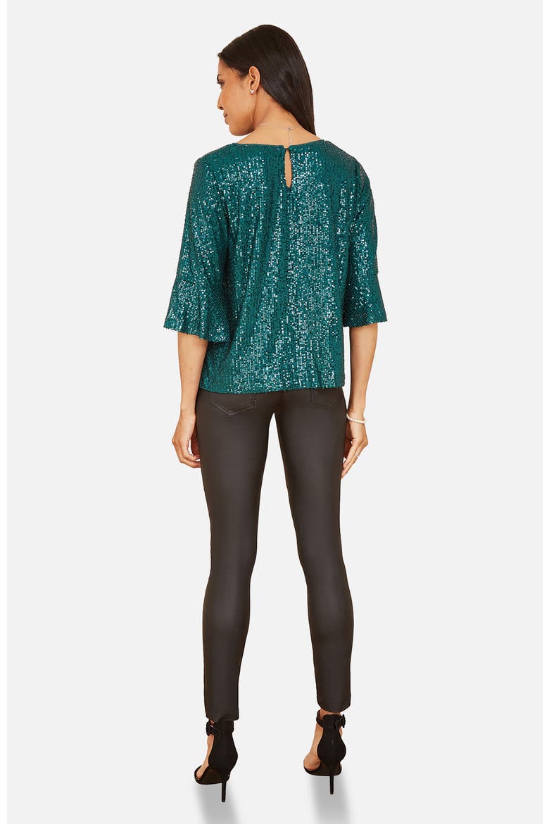 Fluted Sleeve Sequin Top, Alternate, color, Green