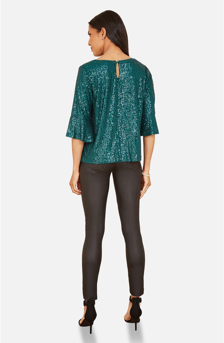 Yumi Fluted Sleeve Sequin Top, Alternate, color, Green