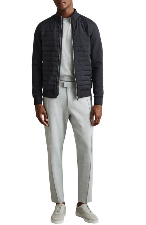 Reiss Navy Freddie Hybrid Quilt And Interlock Jersey Zip-through Jacket In Black