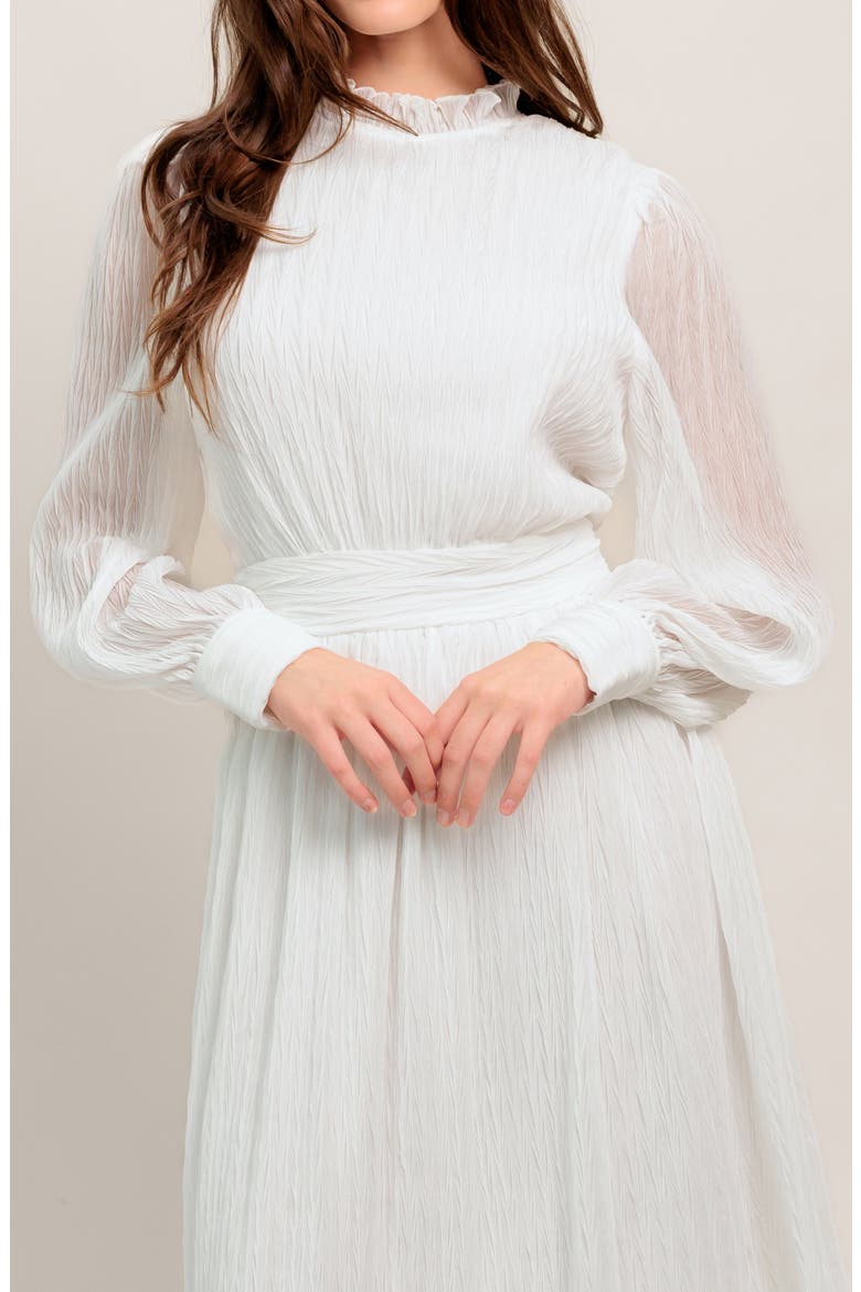 Long Sleeve Textured Chiffon Midi Dress, Alternate, color, WHITE